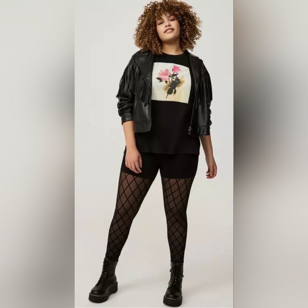 Torrid Black Mesh Flocked Criss Cross Leggings 3X 22 24